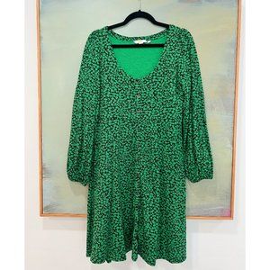 Boden Button Front Jersey Dress Floral Print Green